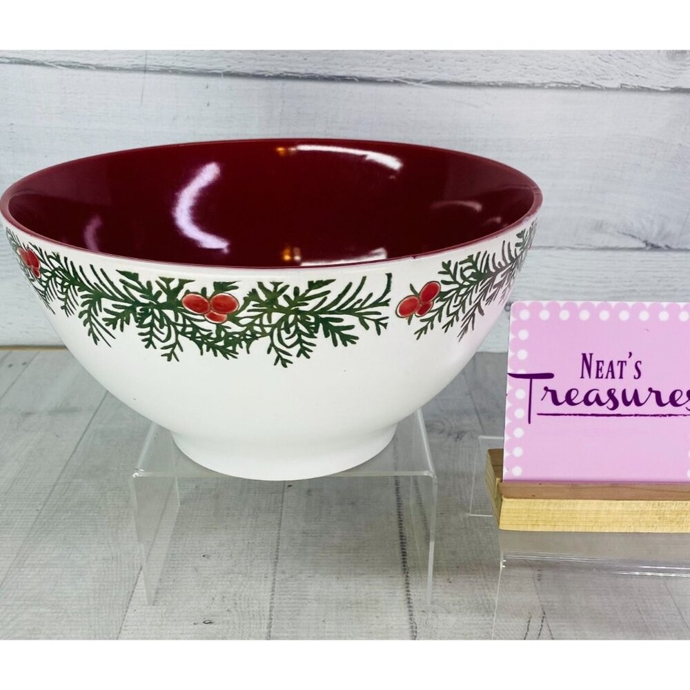 Lane WINTER WONDER Holiday Cottage Collection Red Ceramic Large Serving Bowl